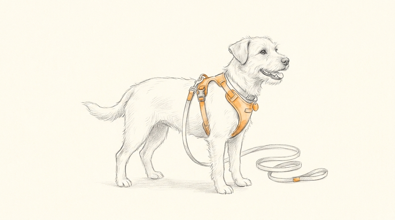 Gepolstertes Y-Hundegeschirr der bellerei – Bleistift-Illustration