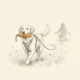 Dummytraining online: Hund apportiert Dummy im Y-Geschirr - Bleistift-Illustration